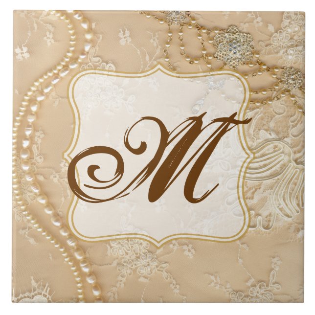 Azulejo de Vintage Lace Jewelry Victori Monograma (Frente)