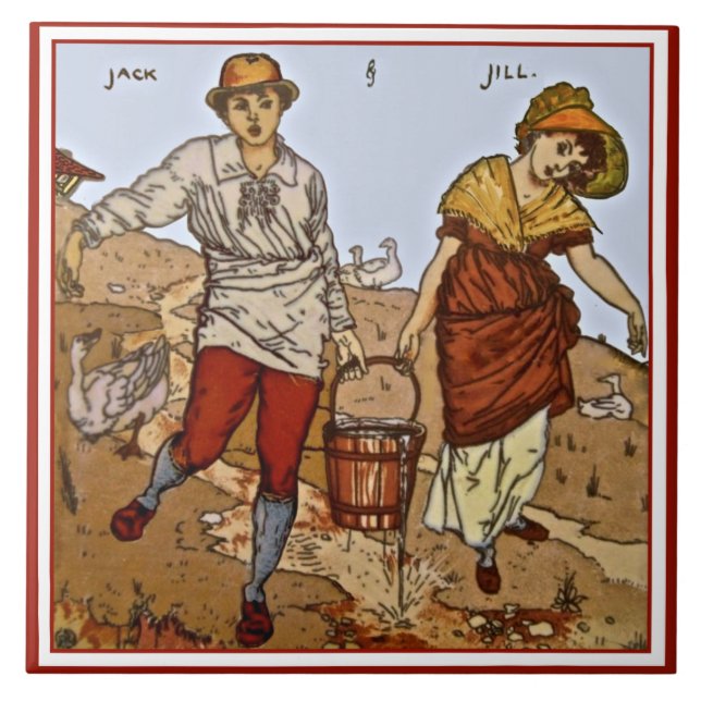 Azulejo de Walter Crane "Jack & Jill" c1890 Repro (Frente)