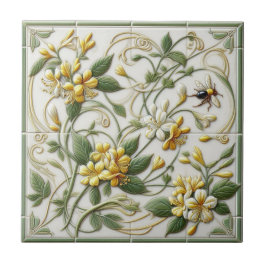Azulejo Decorativo Amarelo de Honeysuckle e Flores