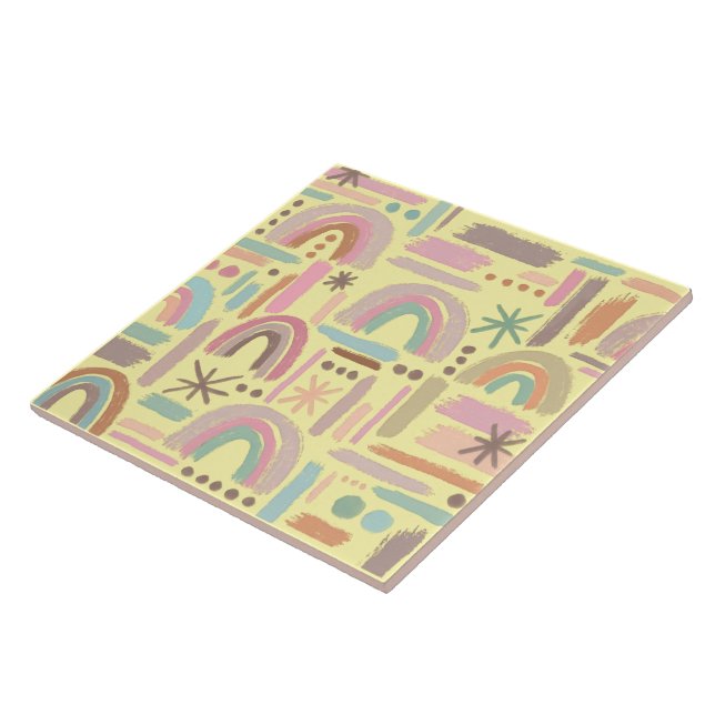 Azulejo Decorativo Cerâmico Arco-Íris Retro Boho (Lateral)