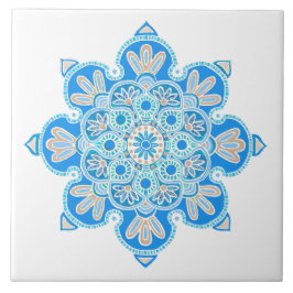 Azulejo decorativo cerâmico com medalhão azul clar