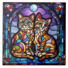 Azulejo Decorativo Cerâmico dos Gatinhos Arco-Íris