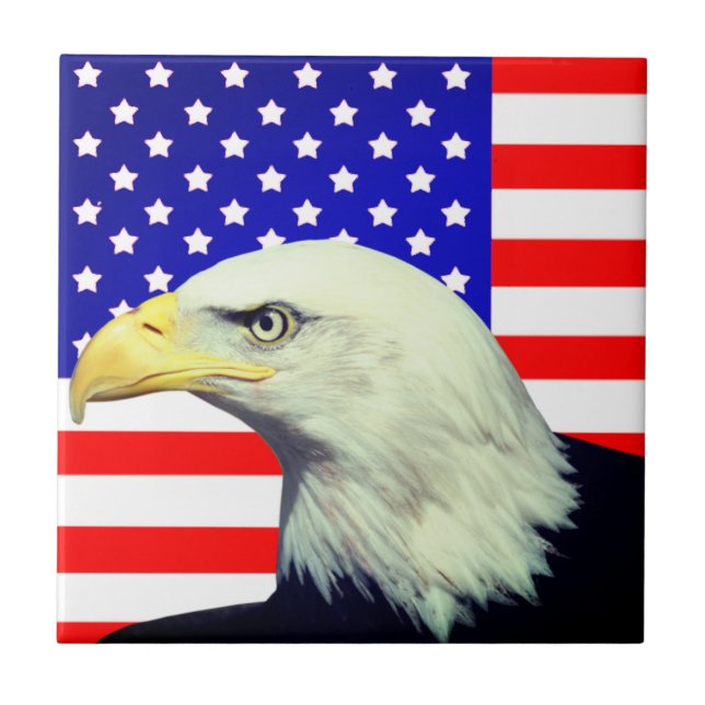 Azulejo decorativo com bandeira americana e águia (Frente)