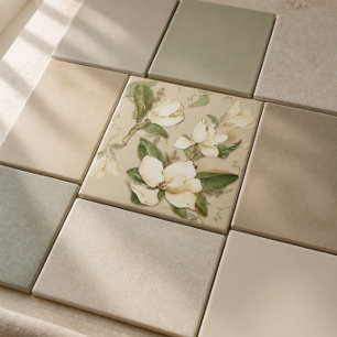 Azulejo Decorativo com Estampa Floral de Magnólia