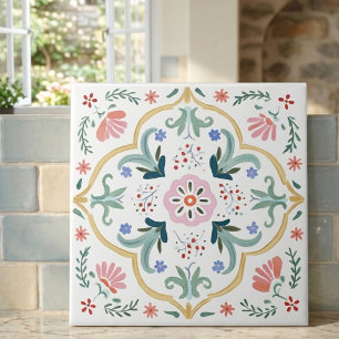 Azulejo Decorativo de Arte Folclórica Ornamentada