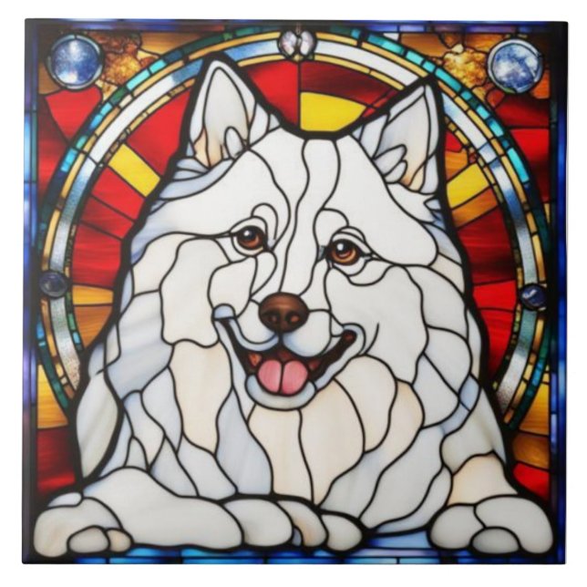 Azulejo Decorativo de Cerâmica de Samoyed Fofo (Frente)