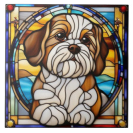 Azulejo Decorativo de Cerâmica de Shih Tzu Fofo