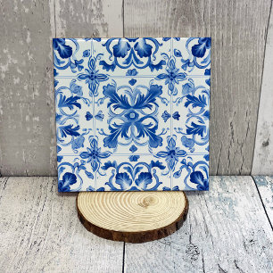 Azulejo Decorativo de Cerâmica Floral Azul Delft