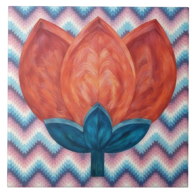 Azulejo Decorativo de Flor de Tulipa em Estilo Sud (Frente)