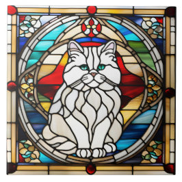 Azulejo Decorativo de Gato Persa Branco Fofo
