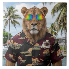 Azulejo Decorativo de Gatos Leopardo e Siameses