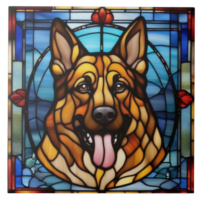 Azulejo Decorativo de Pastor Alemão Fofo (Frente)