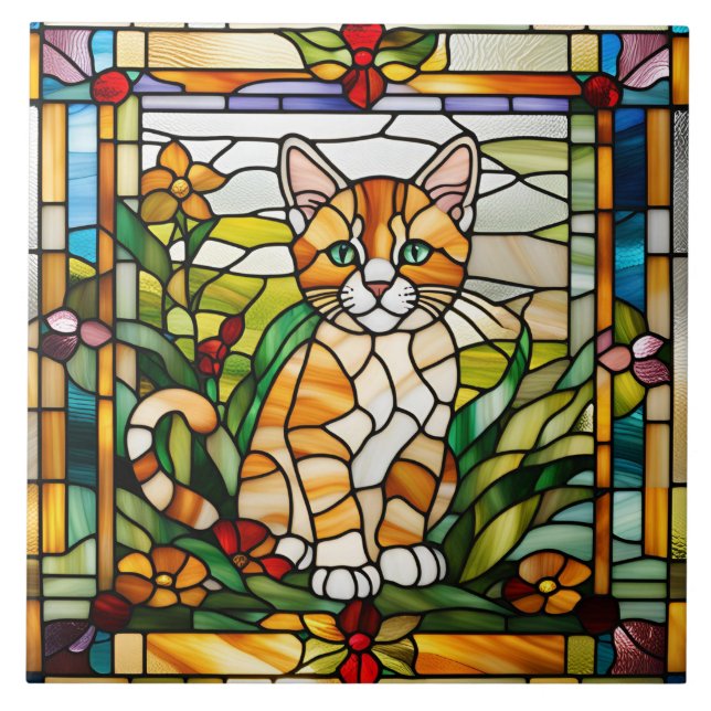 Azulejo decorativo de vidro colado de cor laranja (Frente)