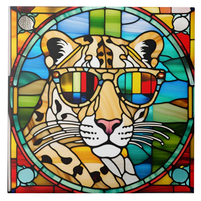 Azulejo decorativo de vidro colado de leopardo (Frente)