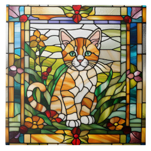 Azulejo Decorativo de Vidro Colorido de Gatinho La