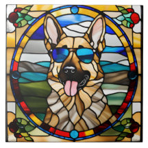Azulejo decorativo de vidro german shepherd