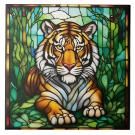 Azulejo Decorativo de Vidro Pintado Tigre