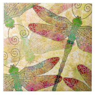 Azulejo decorativo do enxame bonito da libélula