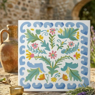 Azulejo Decorativo Floral em Arte Popular Amarela 