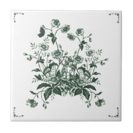 Azulejo Decorativo Inspirado em Toile de Flor Verd