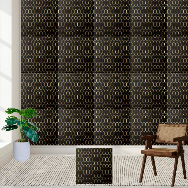Azulejo Decorativo Preto e Dourado Moderno (Modern Black and Gold Decorative Tile)