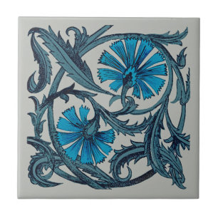 Azulejo decorativo rústico de arte floral azul vin