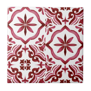 Azulejo Decorativo Vermelho em Padrão Remendado