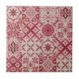 Azulejo Decorativo Vermelho Padrão Remendado de Az