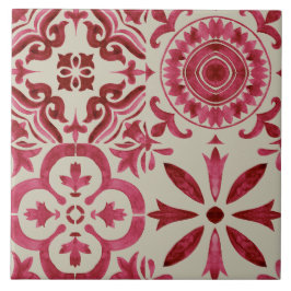 Azulejo Decorativo Vermelho Padrão Remendado de Az