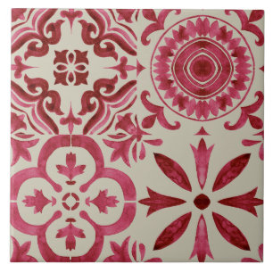 Azulejo Decorativo Vermelho Padrão Remendado de Az