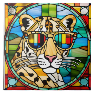 Azulejo Decorativo Vidro Pintado Leopardo