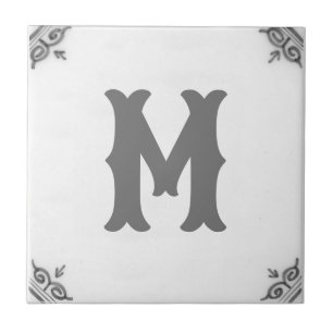 azulejo Delft preto e branco monograma personaliza