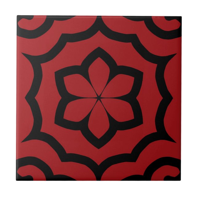 Azulejo, Design de Flor Vermelho e Preto (Frente)