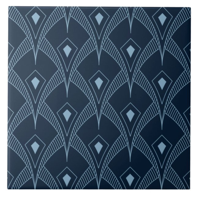 Azulejo - Design de Leque Art Déco Azul (Frente)