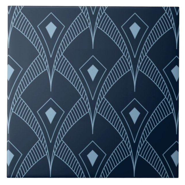 Azulejo - Design de Leque Art Déco Azul 2 (Frente)