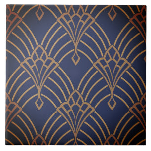 Azulejo - Design de Leque Art Déco Dourado/Vermelh