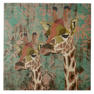 Azulejo do damasco dos girafas de Rosa