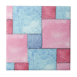Azulejo do design dos retalhos, rosa, azuis