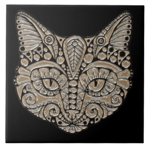 Azulejo do emblema da jóia do gato do art deco