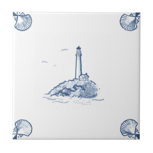 Azulejo do farol de Delft com cantos de Shell (Frente)