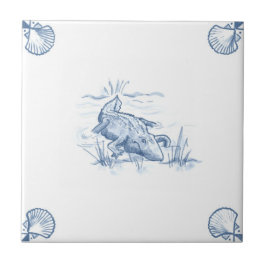 Azulejo do jacaré de Delft com cantos de Shell