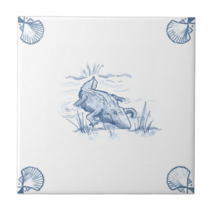 Azulejo do jacaré de Delft com cantos de Shell