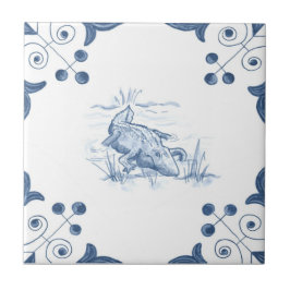 Azulejo do jacaré de Delft com cantos do rolo