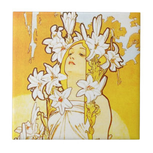 Azulejo do lírio de Alphonse Mucha