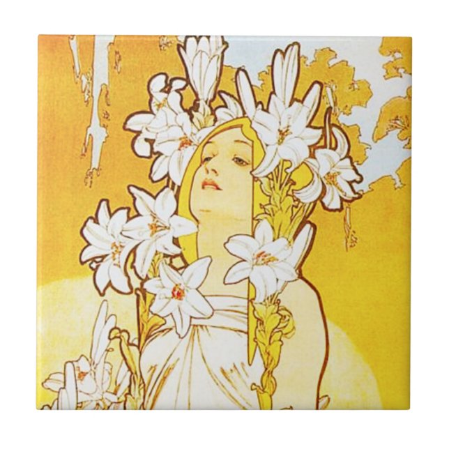Azulejo do lírio de Alphonse Mucha (Frente)