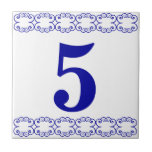 Azulejo do número da casa do Victorian<br><div class="desc">Azulejo do número da casa do Victorian - azul no branco com beira de uma impressora</div>