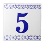 Azulejo do número vitoriano<br><div class="desc">Azulejo do número vitoriano - Azul em branco com a borda da impressora</div>