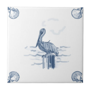Azulejo do pelicano de Delft com cantos de Shell