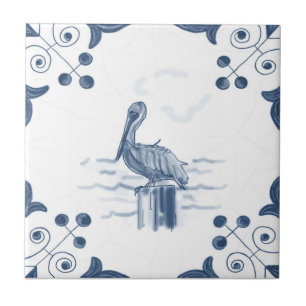 Azulejo do pelicano de Delft com cantos do rolo