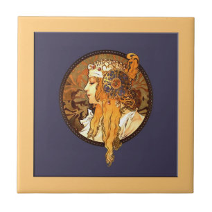 Azulejo do retrato de Nouveau da arte de Mucha